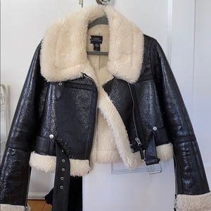 Cropped Faux Leather & Shearling Jacket